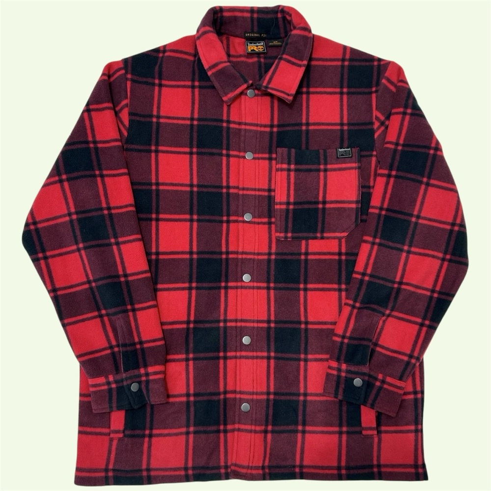 Timberland Pro Men's Gritman Printed Plaid Snap Close Fleece Shirt Medium